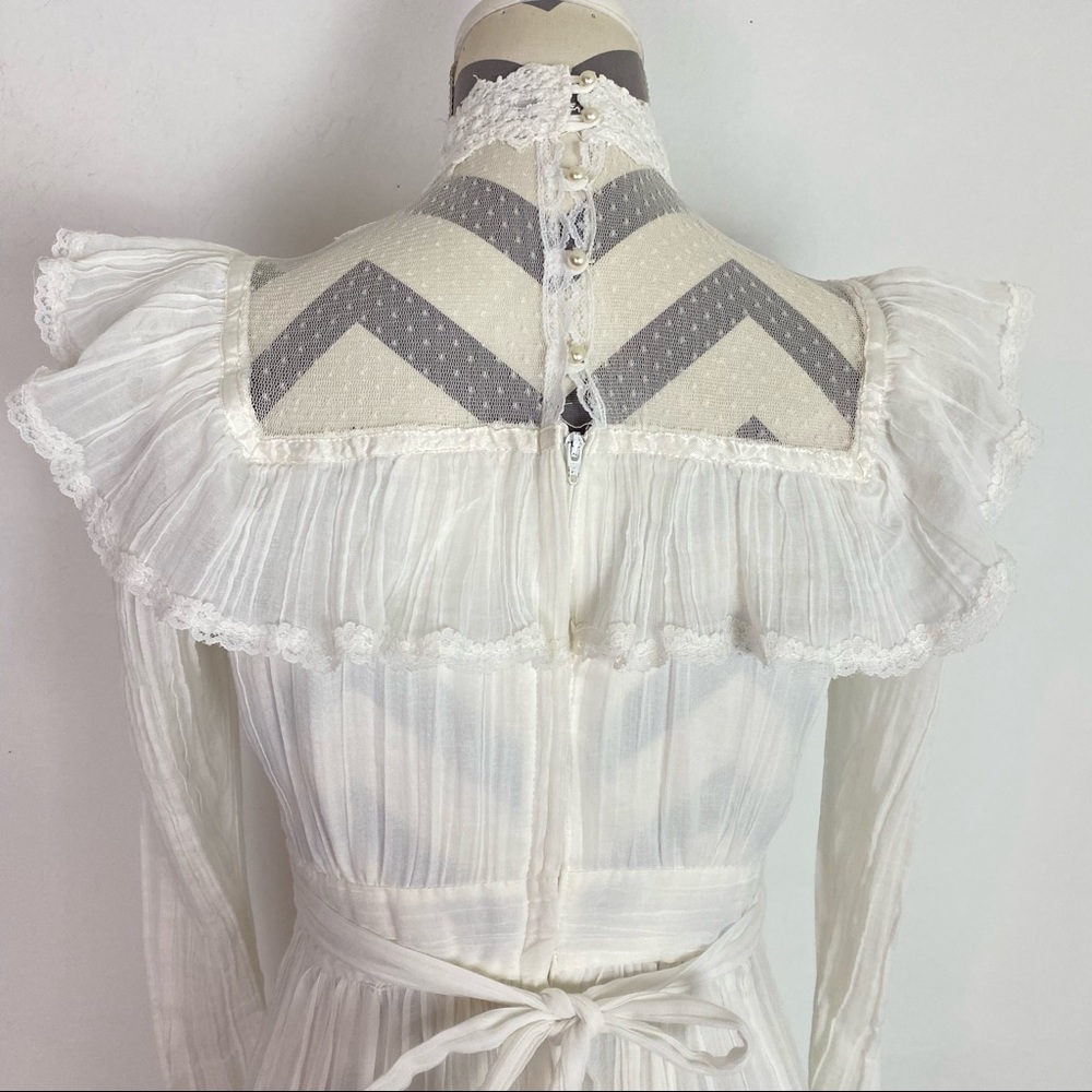 Gunne Sax Vintage 70s Dress Size Small Cottagecore Lace Ruffle Wedding Dress EUC - Picture 9 of 16